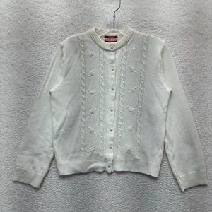 Vintage Coquette Grandma Cardigan Sweater White Pearl Cable Knit